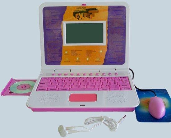 Детский обучающий компьютер розовый  120 функций, наушники +диск