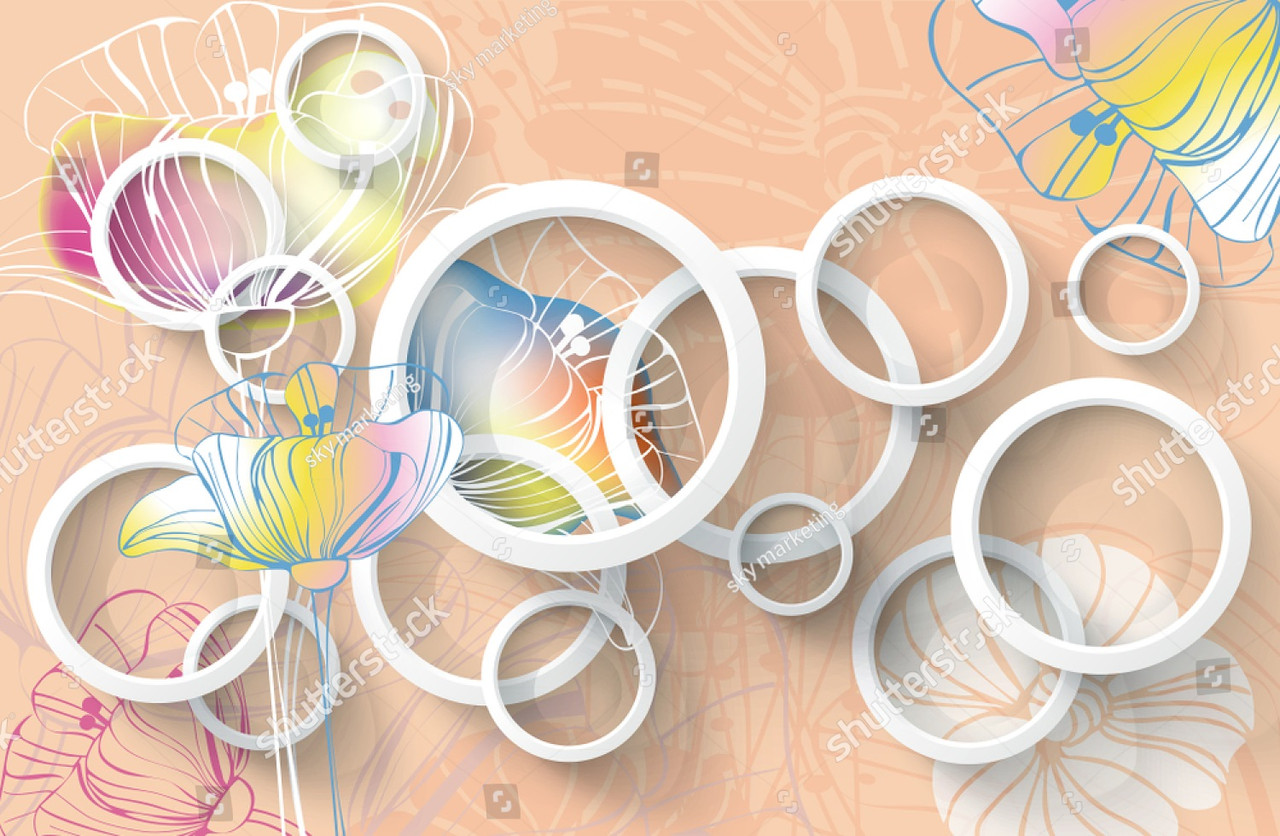 Декоративные фотообои с изображением кругов и цветов