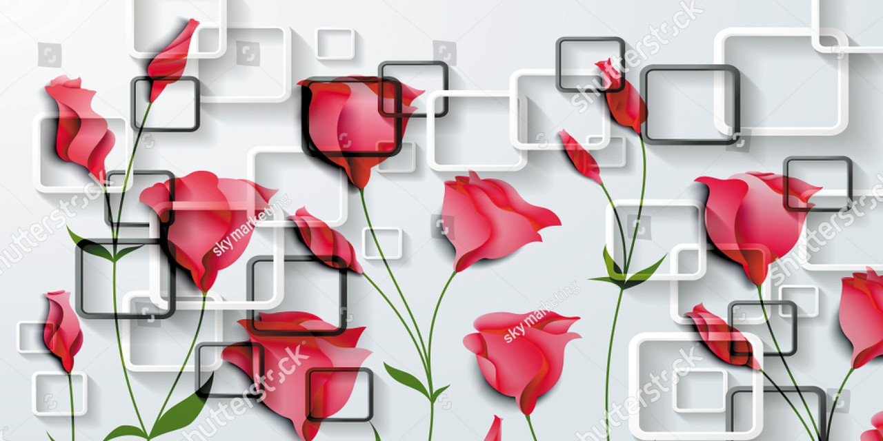 Декоративные фотообои с изображением роз и рамок квадратных