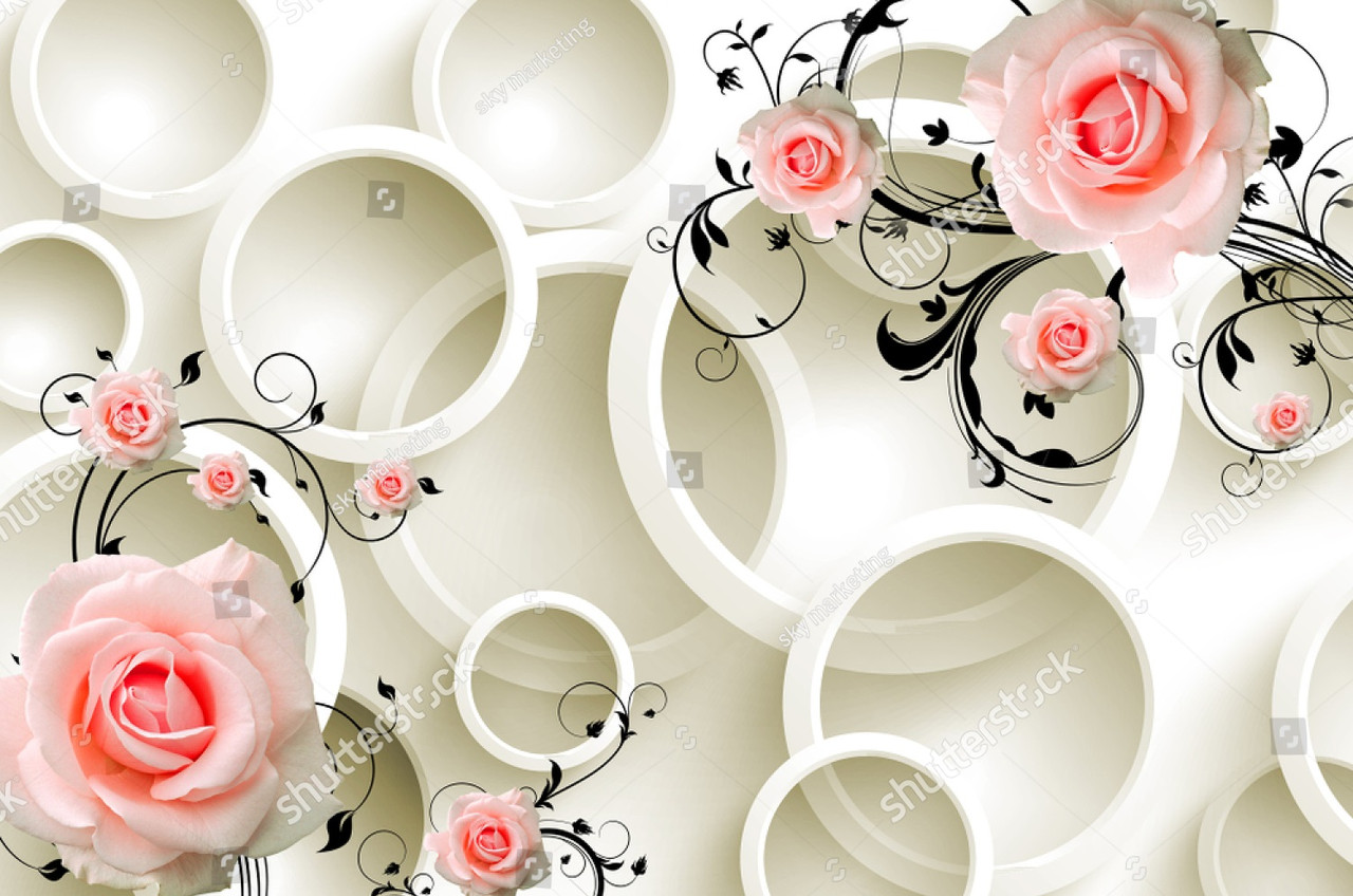 Декоративные фотообои с изображением роз в узорах и кругах