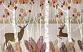 Декоративные фотообои с изображением берёзовой рощи и оленей