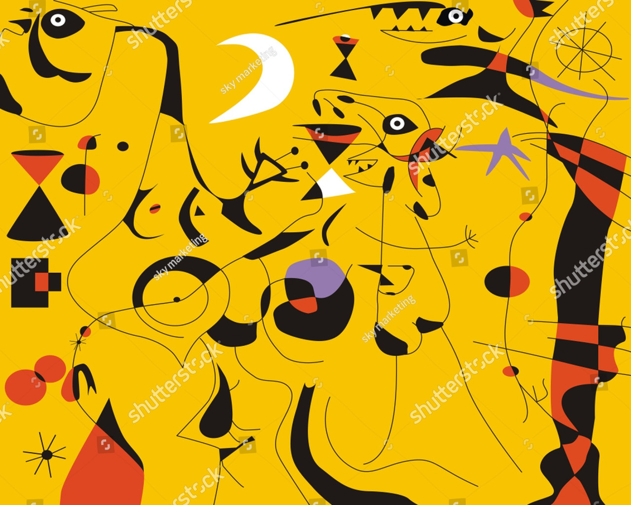 Декоративные фотообои с изображением абстракции желтого, черного и красных цветов