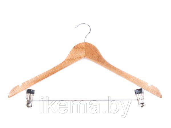 Вешалка-плечики для одежды деревянные с прищепками, 44,5 см. (плечики деревянные с перекладиной)