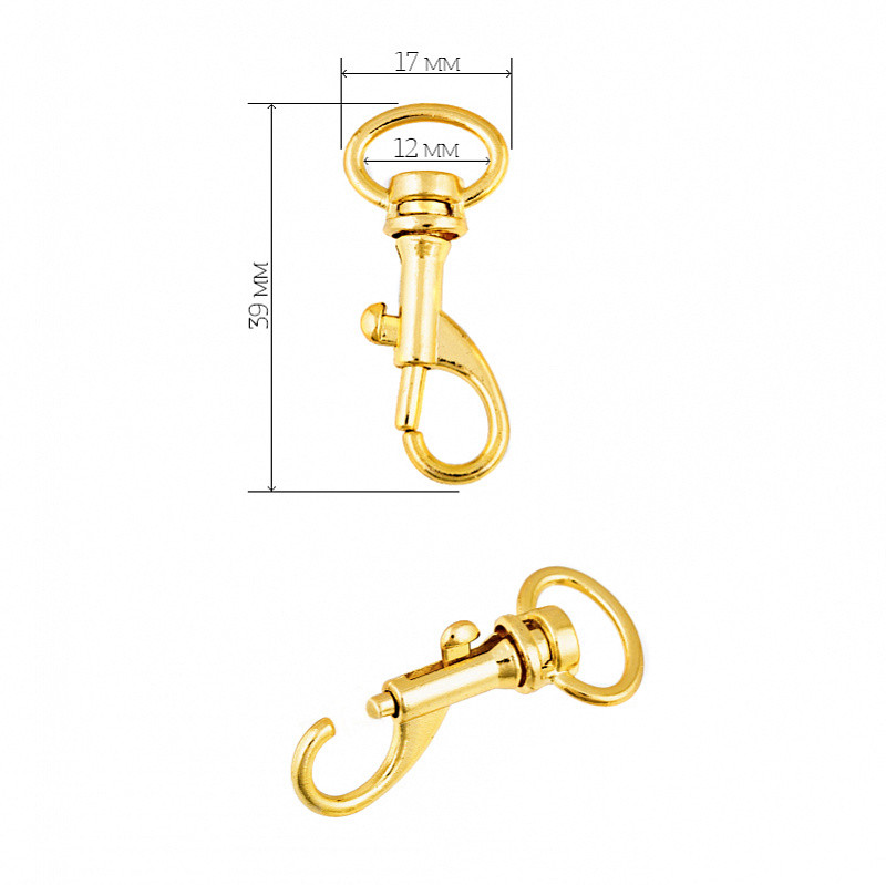 Карабин металл 39х17мм (внутр. 12мм) цв. золото