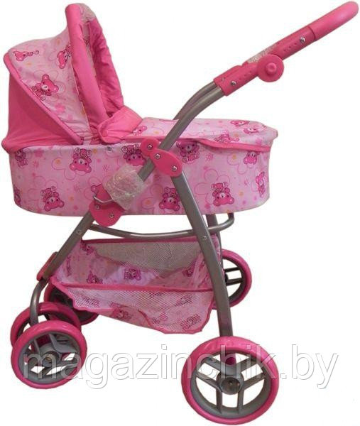 Кукольная коляска с люлькой-переноской Melobo 9662 с розовыми мишками - фото 2 - id-p5566975