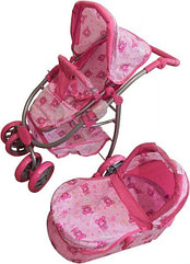 Кукольная коляска с люлькой-переноской Melobo 9662 с розовыми мишками