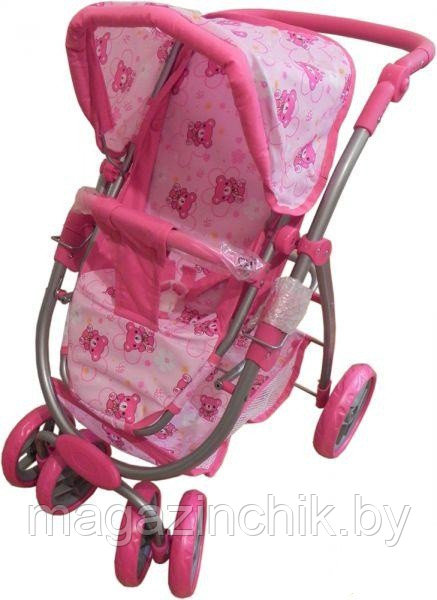 Кукольная коляска с люлькой-переноской Melobo 9662 с розовыми мишками - фото 3 - id-p5566975