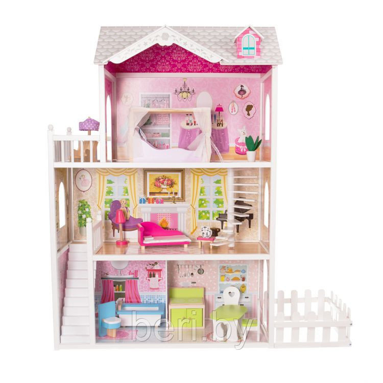 4107WOG Дом для кукол с мебелью деревянный, кукольный домик Eco Toys California, 3 этажа - фото 1 - id-p101747875