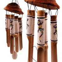 Музыка ветра бамбук с ящерицами - оберег для дома Хрупкое 80см с ниткой