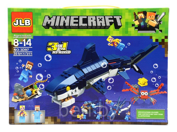3D97 Конструктор JLB Minecraft "Гигантская акула" 3 в 1, 351 деталь - фото 2 - id-p103846050