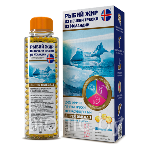 Рыбий жир из печени трески в капсулах "Компас Здоровья", 54г(180 капсул) 1/18, фото 2