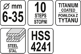 Сверло по металлу ступенчатое  6-35мм HSS-TiN "Yato"  YT-44739, фото 3