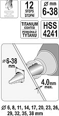Сверло по металлу ступенчатое  6-38мм HSS-TiN "Yato"  YT-44740, фото 3