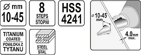 Сверло по металлу ступенчатое 10-45мм HSS-TiN "Yato"  YT-44742, фото 3