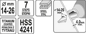 Сверло по металлу ступенчатое 14-26мм HSS-TiN "Yato"  YT-44743, фото 3