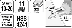 Сверло по металлу ступенчатое 10-20мм HSS-TiN "Yato"  YT-44745, фото 3