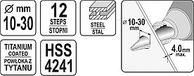 Сверло по металлу ступенчатое 10-30мм HSS-TiN "Yato" YT-44746, фото 3