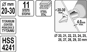 Сверло по металлу ступенчатое 20-30мм HSS-TiN "Yato"  YT-44747, фото 3