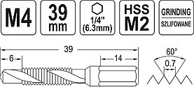 Сверло-метчик М4 HEX "Yato" YT-44841, фото 3