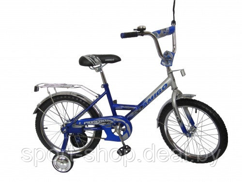 Детский велосипед Amigo Pionero 18" с багажником и приставными колесами, велосипед, детский велосипед