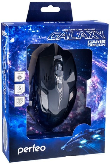 Мышь проводная Perfeo "Galaxy" 6кн, USB черн Game Design PF-1718-GM - фото 2 - id-p104024949