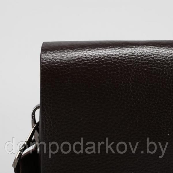 Планшет мужской, 2 отдела на молниях, 2 наружных кармана, регулируемый ремень, цвет коричневый - фото 4 - id-p104028749