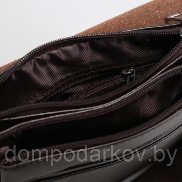 Планшет мужской, 2 отдела на молниях, 2 наружных кармана, регулируемый ремень, цвет коричневый - фото 5 - id-p104028749