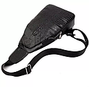 Кожаный слинго рюкзак Crocodile (Крокодил) Черный, фото 2
