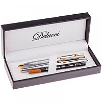 Набор Delucci "Celeste": ручка шарик. 1мм и ручка-роллер, 0,6мм, синие, корпус сер./зол.,подар.уп.