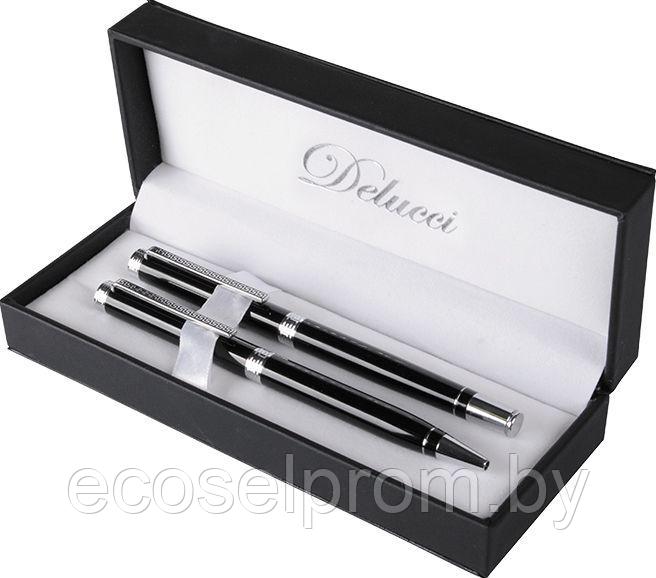 Набор Delucci "Classico": ручка шарик., 1мм и ручка-роллер, 0,6мм, синие, корпус черный, подар.уп.
