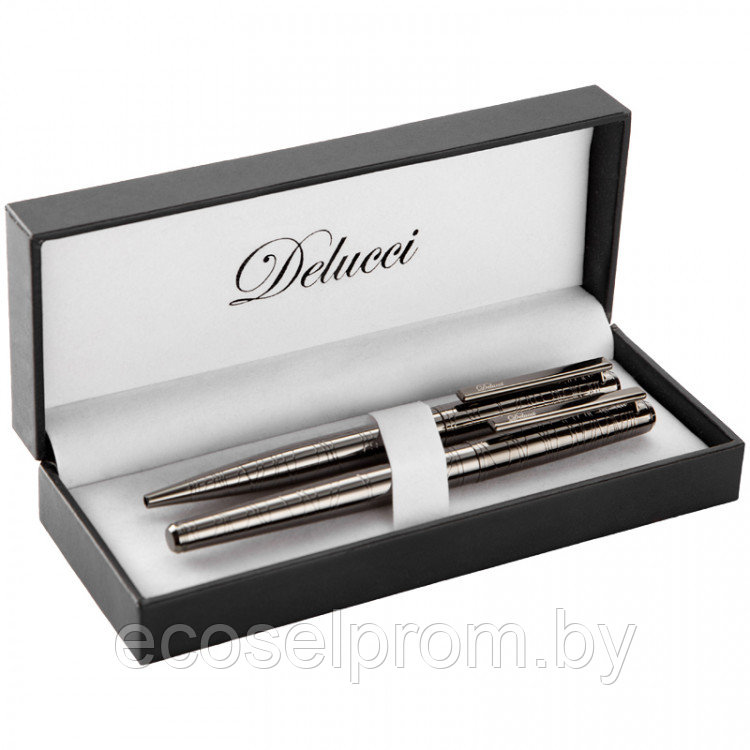 Набор Delucci "Mistico"ручка перьевая 0,8мм и ручка- роллер 0,6мм, черные, оруж, металл, подар. уп., - фото 2 - id-p104039374