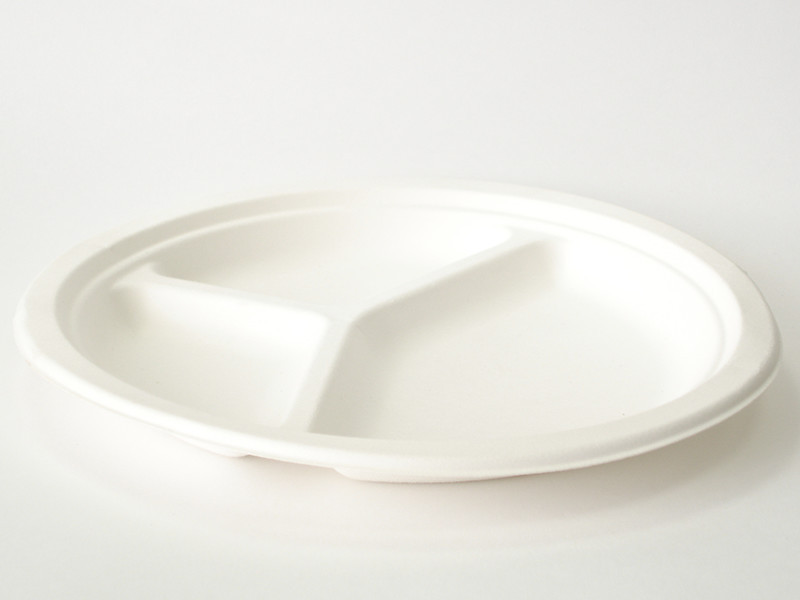 Тарелка круглая d 225 мм, h 18 мм, 3-секционная, белая, сахарный тростник, уп.50 шт.