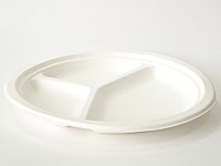 Тарелка круглая 225 мм белая 3-секционная, сахарный тростник - 50шт.