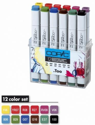 Набор маркеров Copic, ЛАНДШАФТ (Яркие цвета), 12цв.