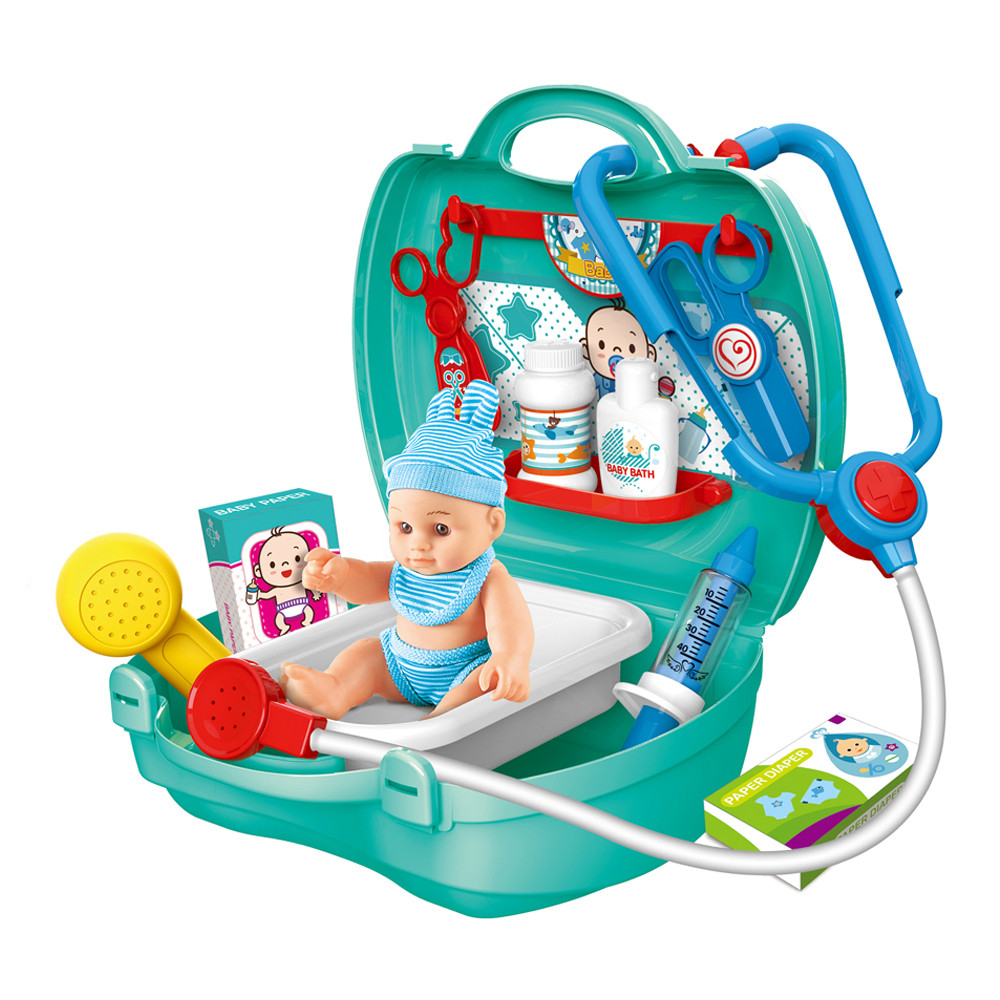 Детский игровой набор медицинский в чемоданчике с пупсом, 17 элементов, арт. 8360 (26х23х28) - фото 3 - id-p104142381
