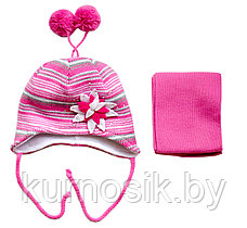 Комплект с шарфом девочка (шапка+шарф) (Польша) розовый