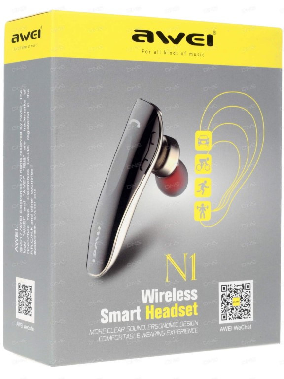 Bluetooth-гарнитура AWEI-N1, цвет: серый - фото 1 - id-p104055380