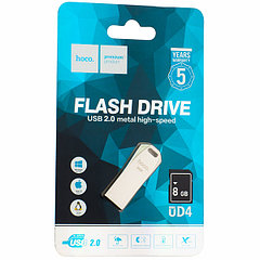 USB флэш-диск HOCO 8Gb UD4 USB2.0 металл. корпус цвет: серебристый
