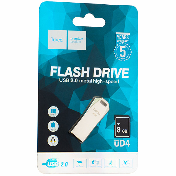 USB флэш-диск HOCO 8Gb UD4 USB2.0 металл. корпус цвет: серебристый - фото 1 - id-p104203529