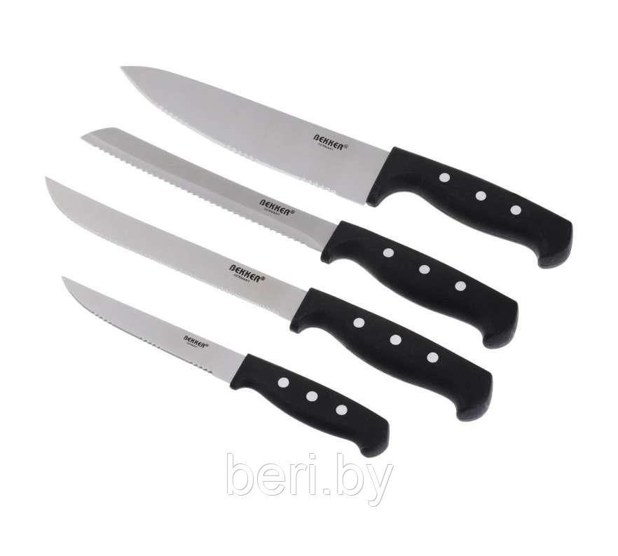 BK-8406 Набор ножей на подстьавке, Bekker, 5 ножей, мусат, ножницы, подставка - фото 3 - id-p104227299