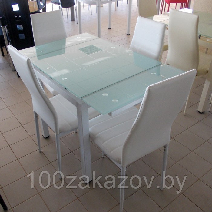 Стеклянный  кухонный стол.  Раздвижной  стол трансформер DT 586-1 белый