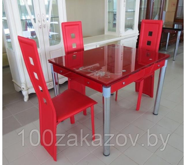 Стол кухонный раздвижной 60-69А красный. Стол трансформер стеклянный - фото 1 - id-p5621849