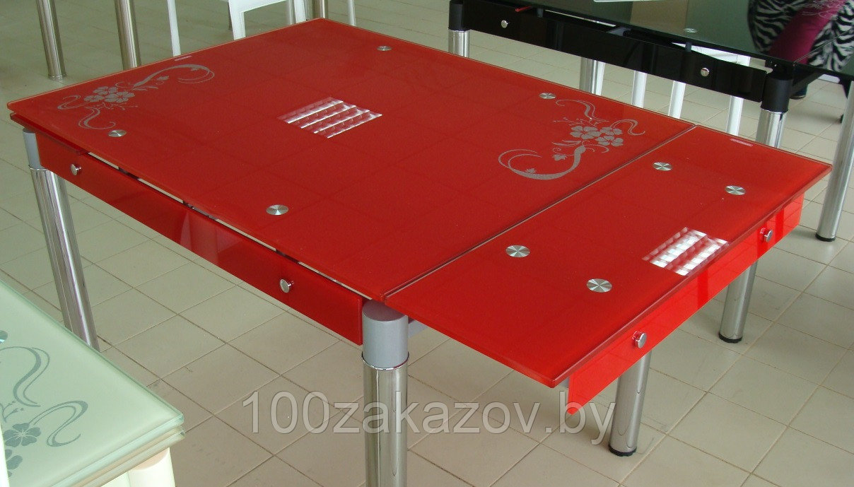 Стол кухонный раздвижной 60-69А красный. Стол трансформер стеклянный - фото 2 - id-p5621849