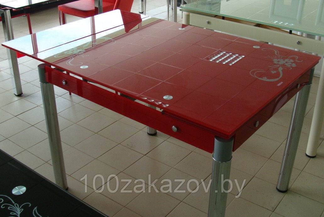 Стол кухонный раздвижной 60-69А красный. Стол трансформер стеклянный - фото 3 - id-p5621849