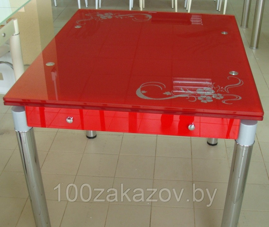 Стол кухонный раздвижной 60-69А красный. Стол трансформер стеклянный - фото 4 - id-p5621849