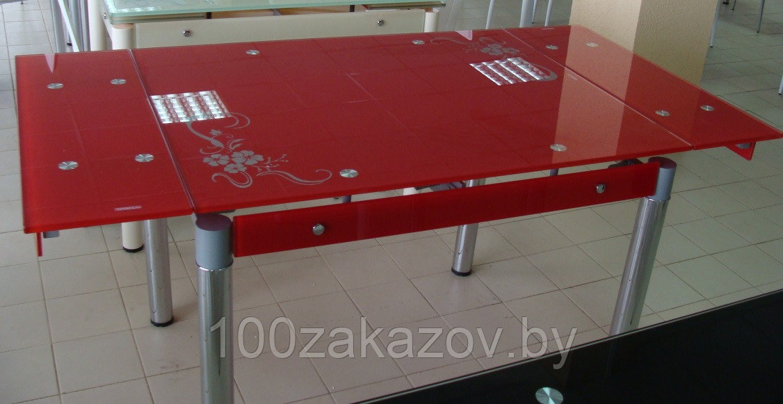 Стол кухонный раздвижной 60-69А красный. Стол трансформер стеклянный - фото 5 - id-p5621849