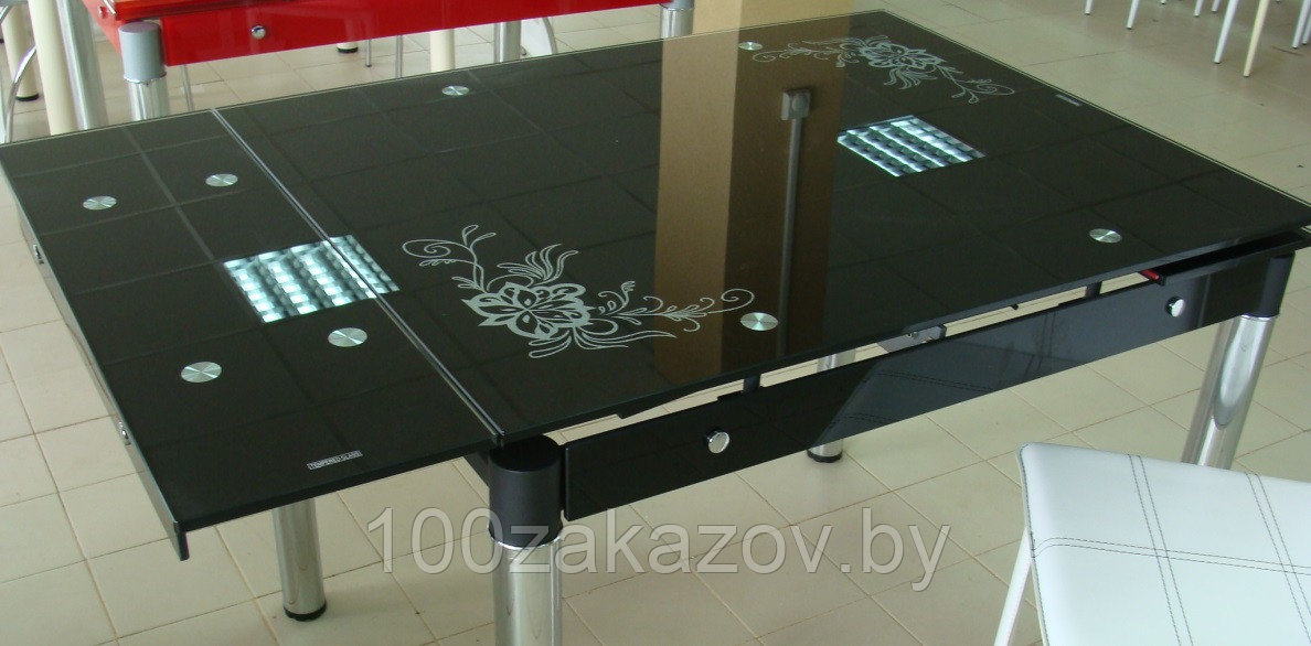 Стол кухонный раздвижной 60-69А черный Стол трансформер стеклянный - фото 2 - id-p5621864