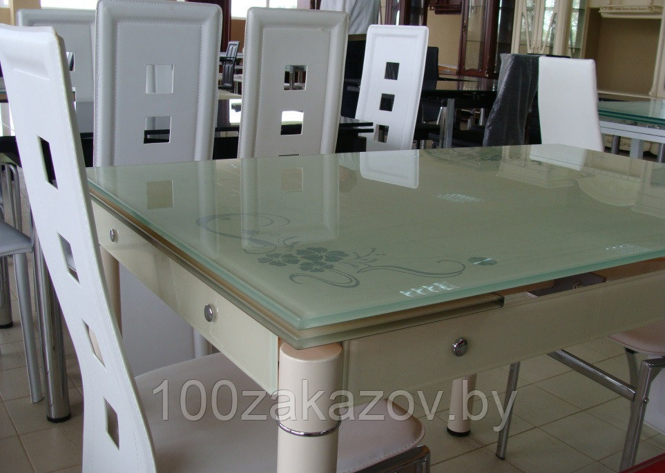 Стеклянный кухонный стол 1000/1510*800. Раздвижной стол трансформер 6069B - фото 4 - id-p5603610