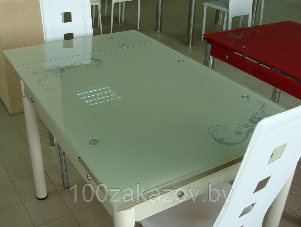 Стеклянный кухонный стол 1000/1510*800. Раздвижной стол трансформер 6069B - фото 3 - id-p5603610