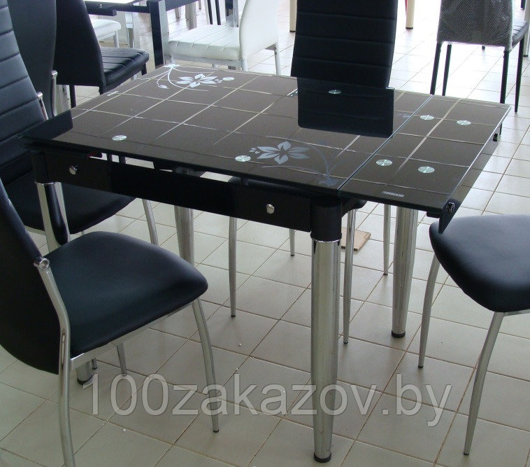 Стеклянный  кухонный стол 800/1200*650.  Раздвижной  стол трансформер 6069-3